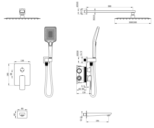 Набор душевой со смесителем Oliveeka OL-88939003+139003-CR