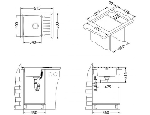 Мойка для кухни Alveus GALEO 10 SAT 90 FI 615x500 1128552