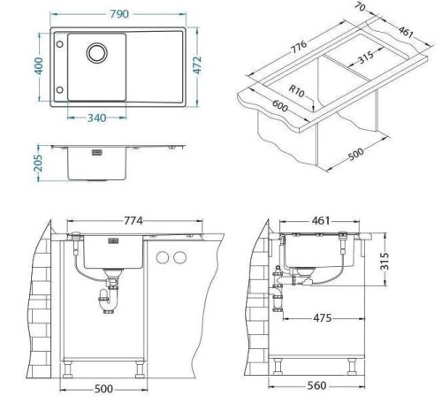 Мойка для кухни Alveus STRICTO 10R KMB 90 FI правая 790x472 1124361