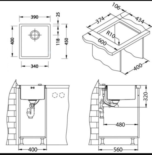 Мойка для кухни Alveus QUADRIX 20 BRS-90 390x450x200 1102603
