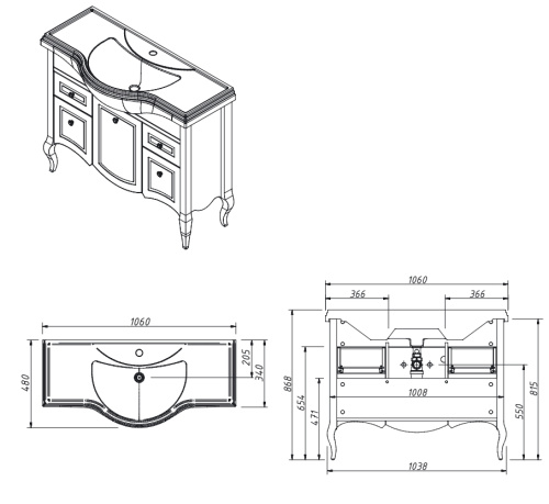 Тумба напольная Caprigo Verona 105 33519-TP813