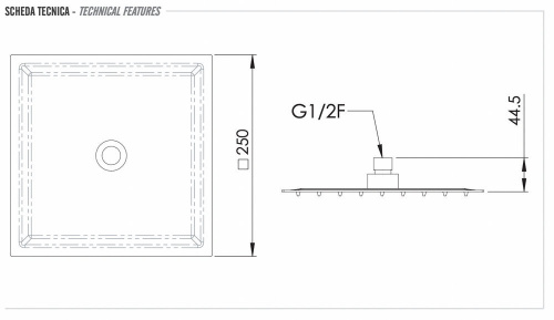 Верхний душ с шарнирным соединением 25 см Remer INOX SS357UFS25X, нержавеющая сталь
