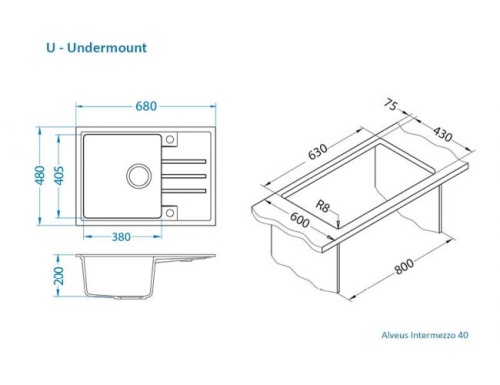 Мойка для кухни Alveus Granital INTERMEZZO 40 G55 BEIGE 680x480x200 1144966