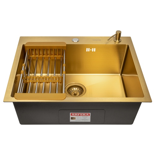 Комплект Arfeka Eco AR мойка 600*500, коландер, дозатор gold