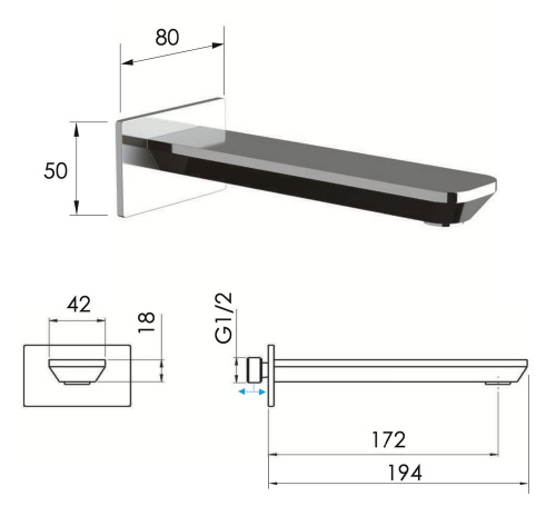 Излив настенный 19 см Daniel Tiara TA4704CR