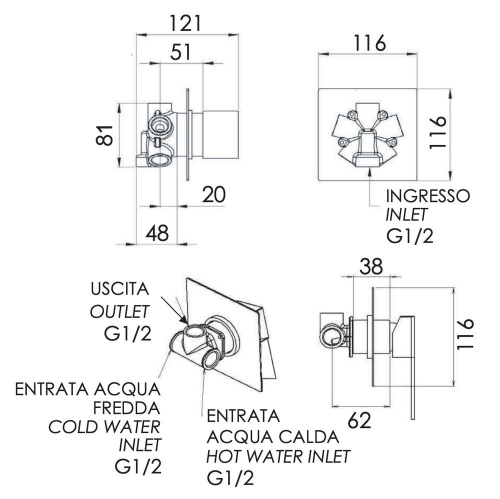Смеситель для душа Remer Qubika Q94C Смеситель для душа Remer Qubika Q94C