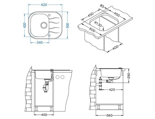 Мойка для кухни Alveus KARAT 20* черный  860x500 правая 1103659