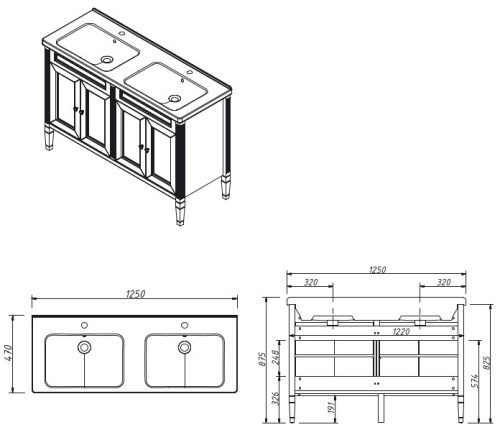 Тумба напольная Caprigo Albion Concept 125 34020-SF46