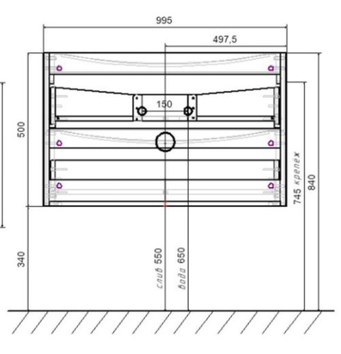 Тумба подвесная Vincea Paola 1000 Beton VMC-2P100BT
