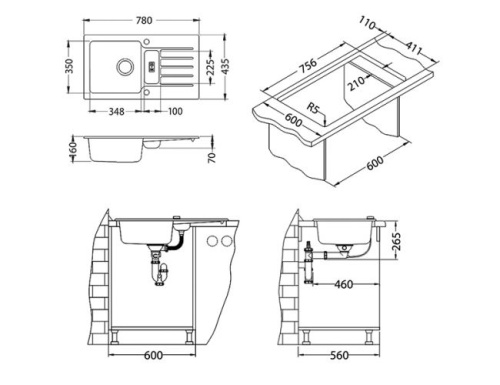 Мойка для кухни Alveus NIAGARA 70 Granital BEIGE-G55 780x435x160 1089486