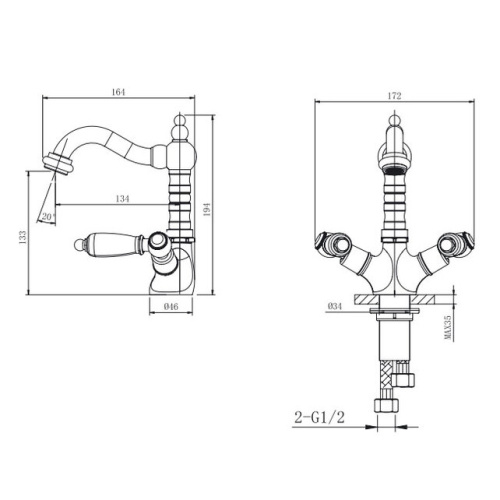 Смеситель для умывальника Caprigo Adria-classic 03-526-VOT