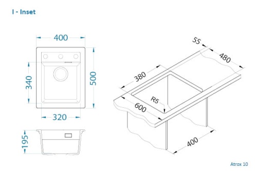 Мойка для кухни Alveus Granital ATROX 10 ARCTIC - G11 400x500 1139079