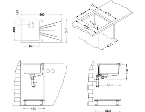 Мойка для кухни Alveus KARAT 10 белый 860x500 левая 1102771