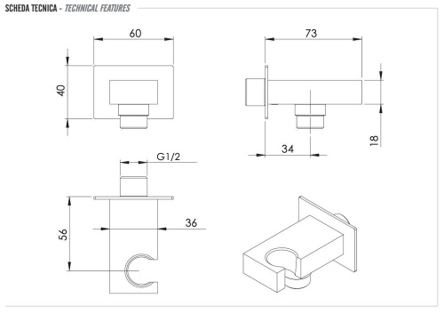 Держатель ручного душа с подключением Remer 337WNO, черный матовый