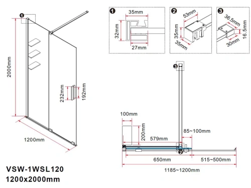 Душевая стенка Vincea Walk-In VSW-1WSL120CLGM