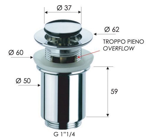 Донный клапан с переливом 1”1/4 Remer 906CC114