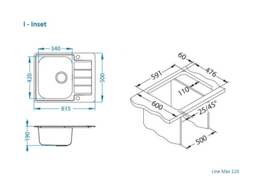 Мойка для кухни Alveus LINE MAX 110 SAT-90 610x500 1144603