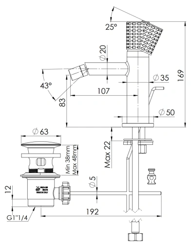 Смеситель для биде Remer Celebrity CEC20CFP, черный брашированный хром