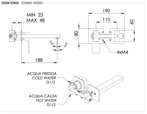 Смеситель для раковины Remer Absolute AU15PNO, чёрный матовый