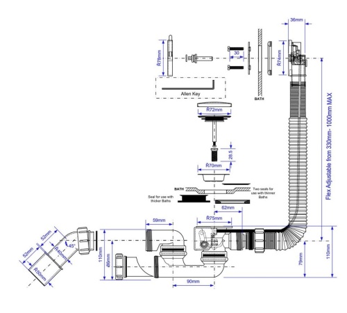 Сифон для ванны McAlpine Slim MP31SSF-CBR-1M
