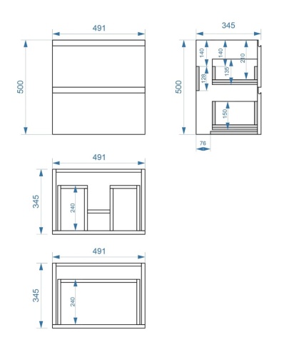 Тумба подвесная Vela Мира 50П под Classica (серый) TU6295
