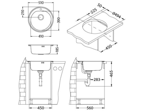 Мойка для кухни Alveus FORM 30 SAT-90 FI 510x185 1116756