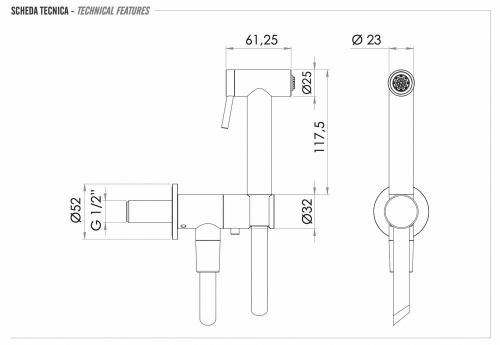 Гигиенический душ Remer X Style INOX SS338M332ON, нержавеющая сталь
