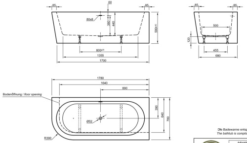 Ванна акриловая Knief Wall Corner L 0100-277-L(06SBM)