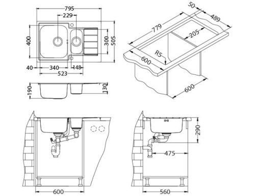 Мойка для кухни Alveus LINE MAXIM 60 FS SAT 90 615x505 1085959