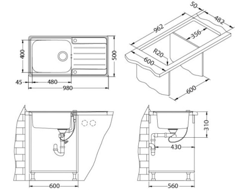 Мойка для кухни Alveus PRAKTIK 100-LEI 980x500 1097989